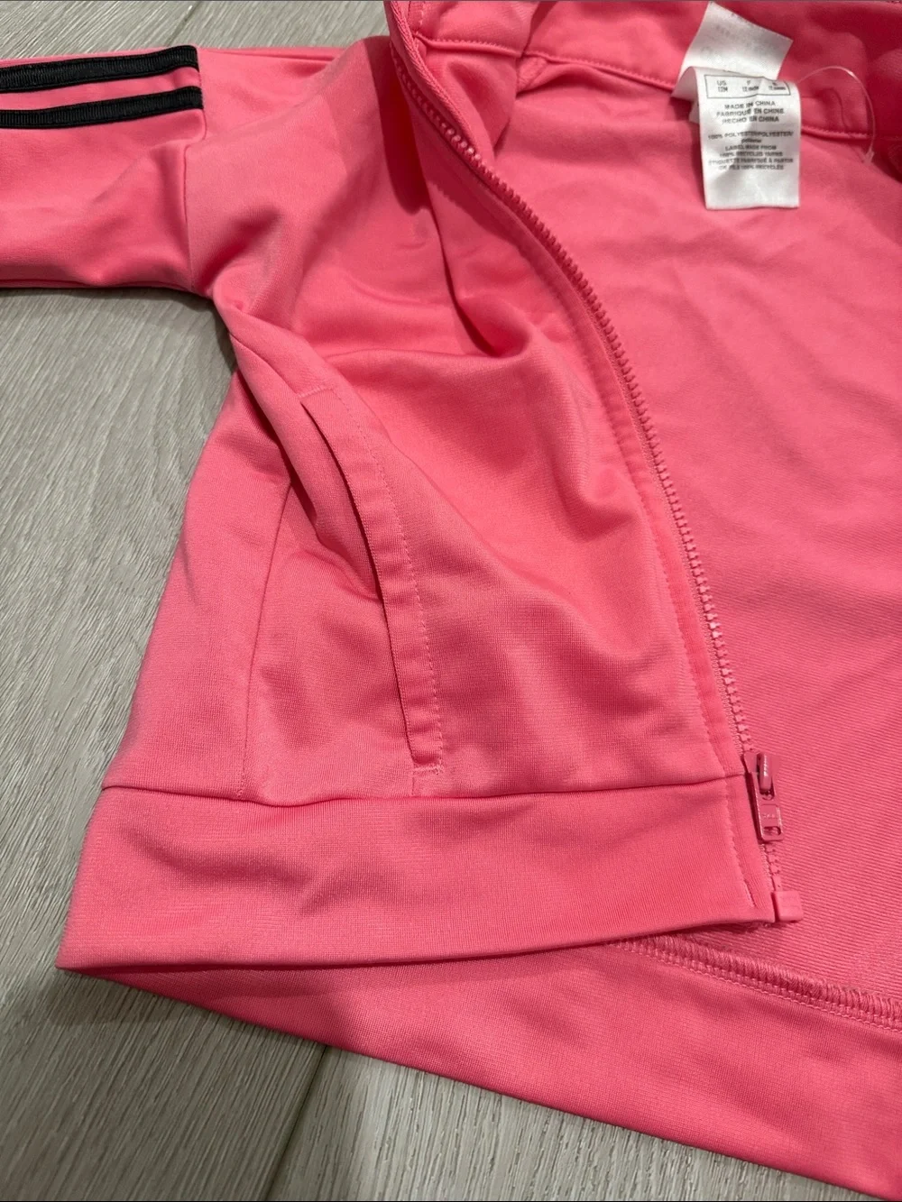 Adidas Toddler Pink Zip-Up Track Jacket with Black Stripes